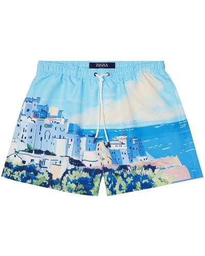 Zegna Graphic-print Swim Shorts - Blue