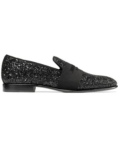 Jimmy Choo Thame Glitter-embellished Loafers - Black