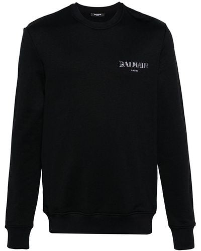 Balmain Logo-appliqué Crew-neck Sweatshirt - Black