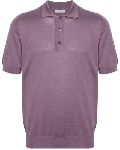 Canali Cotton-blend Knitted Polo Shirt - Purple