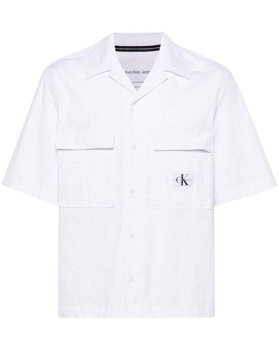 Calvin Klein Logo-patch Seersucker Shirt - White