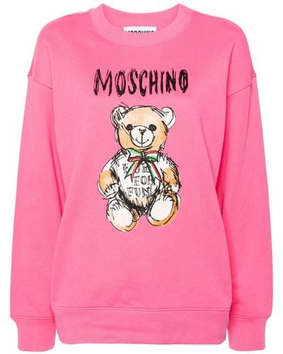 Moschino Sweater Met Teddybeerprint - Roze