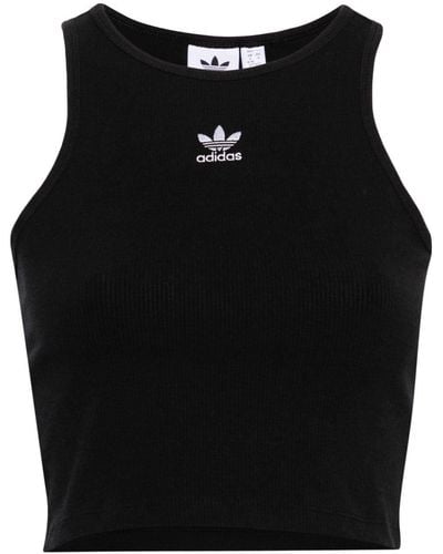 adidas Logo-embroidered Fine-ribbed Tank Top - Black