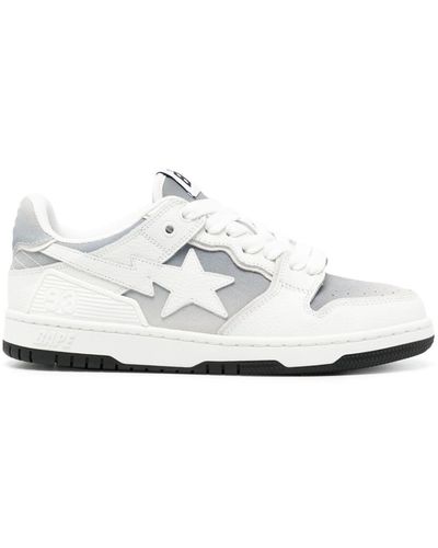 A Bathing Ape Star-appliqué Faded Leather Sneakers - White