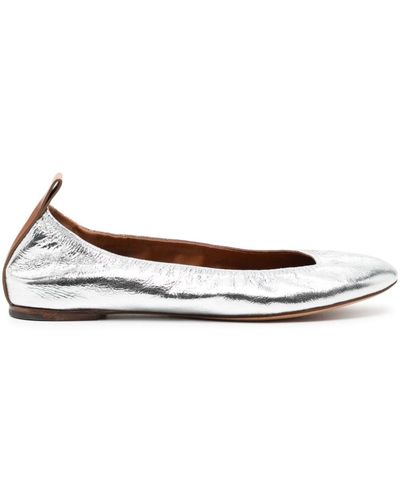 Lanvin Metallic Leather Ballerina Shoes - White