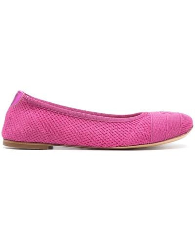 Casadei Lurex-detail Knitted Ballerina Shoes - Pink