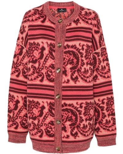 Etro Patterned-intarsia Wool-blend Cardigan - Red