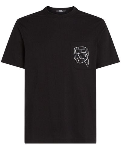 Karl Lagerfeld Ikonik Monogram Pocket-detail T-shirt - Black