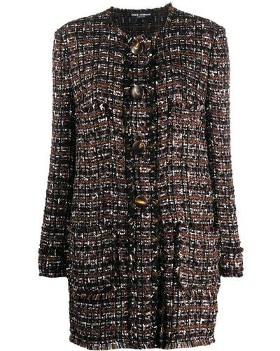 Dolce & Gabbana Single-breasted Tweed Coat - Brown