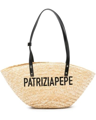 Patrizia Pepe Logo-embroidered Tote Bag - Natural
