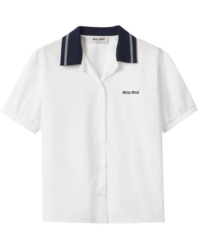 Miu Miu Logo-embroidred Poplin Shirt - White