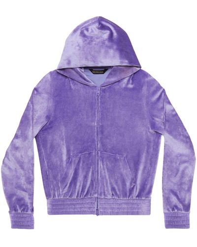 Balenciaga Hoodie zippé à effet velours - Violet