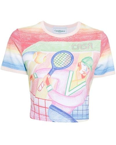 Casablancabrand Crayon Tennis Player cropped T-shirt - Pink