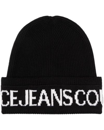 Versace Jeans Couture Gerippte Mütze mit Intarsien-Logo - Schwarz