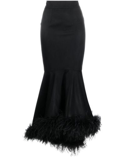 Styland Feather-trimmed Maxi Skirt - Black