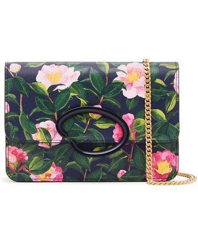 Oscar de la Renta O Camellia-print Leather Crossbody Bag - Blue