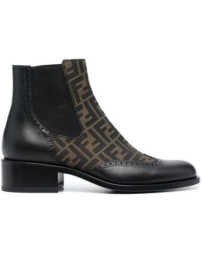 Fendi Monogram-pattern Leather Ankle Boots - Black