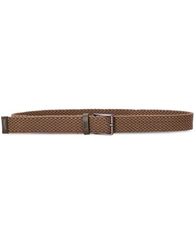 BOSS Leather-trim woven belt - Braun
