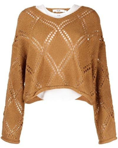 B+ AB Open-knit V-neck Sweater - Brown