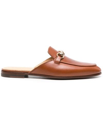 SCAROSSO Horsebit-detail Leather Mules - Brown
