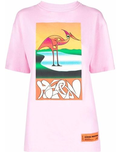 Heron Preston Camiseta con motivo de garzas - Rosa