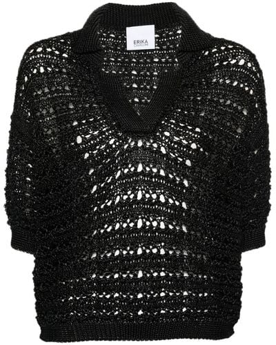 Erika Cavallini Semi Couture Semi-sheer Polo Shirt - Black