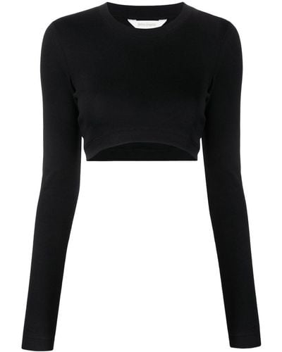 Palm Angels Fine-ribbed Cropped Long-sleeve Top - Black