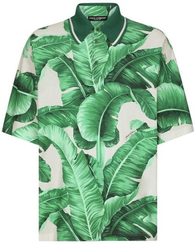 Dolce & Gabbana Banana-Tree Print Oversize Polo Shirt - Green