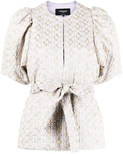 Rochas Embroidered-pattern Tie-front Top - Natural