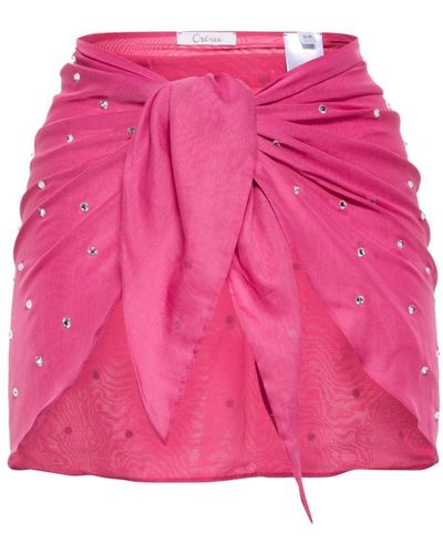 Oséree Miniskirt Decorated With Crystals - Pink