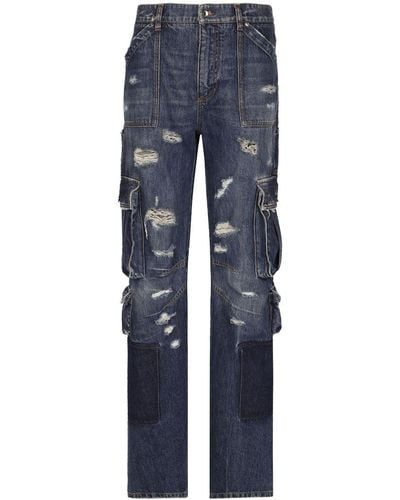 Dolce & Gabbana Distressed-finish Straigh-leg Cargo Jeans - Blue
