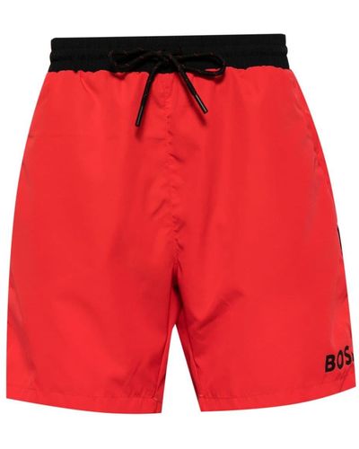 BOSS Logo-print Swim Shorts - Red