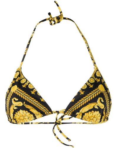 Versace Top de bikini con estampado Barocco - Amarillo