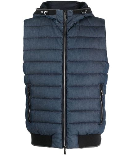 Moorer Feather-down Hooded Gilet - Blue
