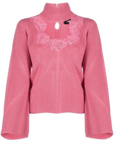 Blumarine Lace-detail Knitted Top - Pink