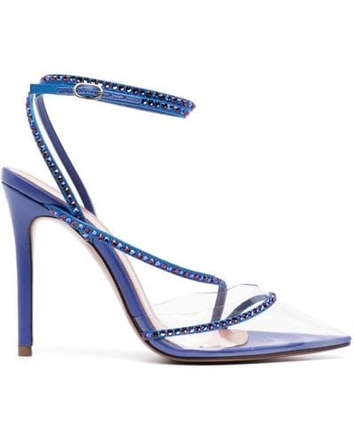 Andrea Wazen Crystal-embellished 70mm Sandals - Blue
