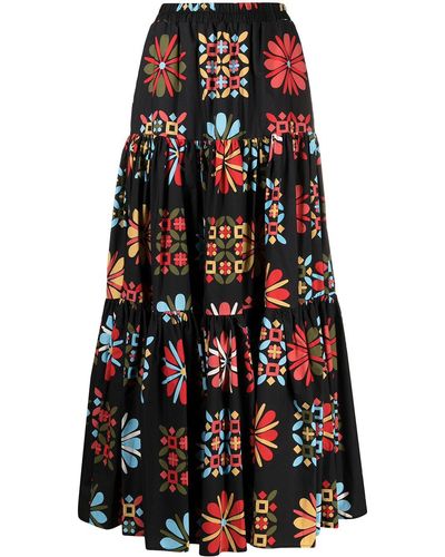 La DoubleJ Floral Panelled Skirt - Black