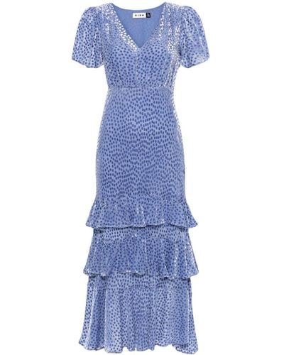 RIXO London Midi-jurk Met Ruches - Blauw