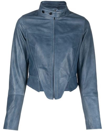 Manokhi Cropped Leather Jacket - Blue