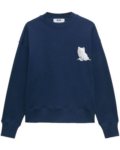MSGM Cat-print Cotton Sweatshirt - Blue