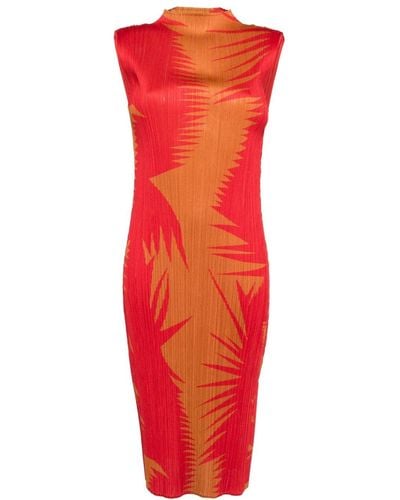 Pleats Please Issey Miyake Piquant Pleated Midi Dress - Red