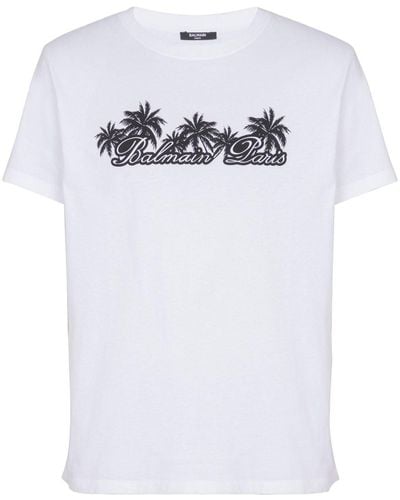 Balmain T-shirt con stampa Palm - Bianco