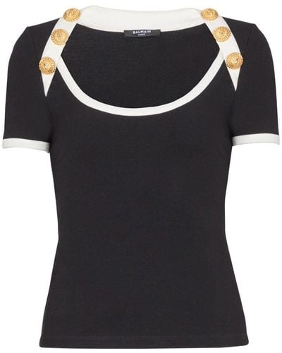 Balmain Button-detail Two-tone T-shirt - Black