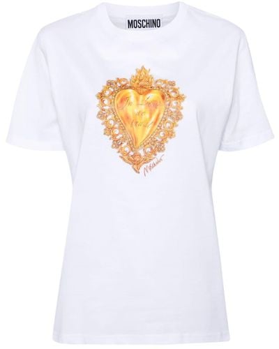 Moschino T-Shirt mit Herz-Print - Weiß