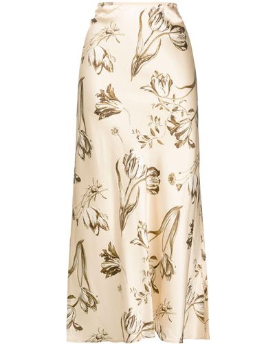 Reformation Floral-print Silk Midi Skirt - Natural