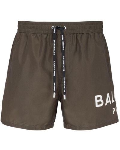 Balmain Logo-print Swim Shorts - Grey