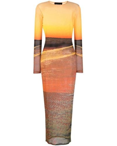 Louisa Ballou High Tide Mesh Maxi Dress - Orange
