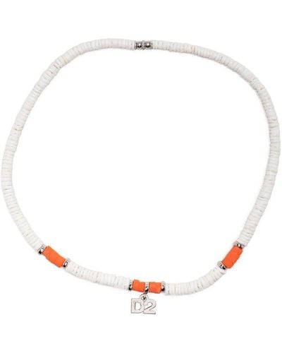 DSquared² Logo-charm Beaded Necklace - White