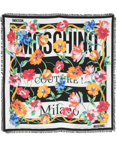 Moschino Seidenschal mit Blumen-Logo-Print - Weiß