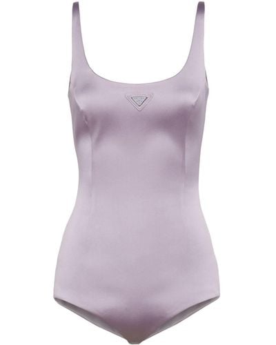 Prada Triangle-logo Satin Bodysuit - Purple